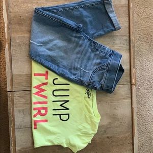 Size 10 justice capris, size 8 osh gosh T